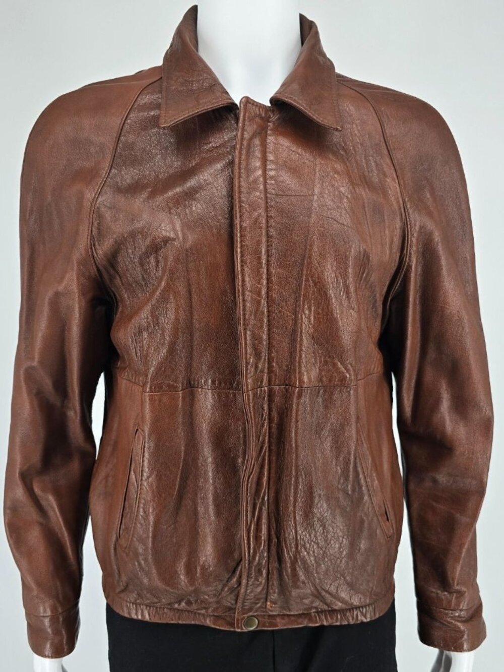 Vintage 1970s Ralph Edwards Ideal Zipper Full-Zip Brown Leather Jacket (Medium)
